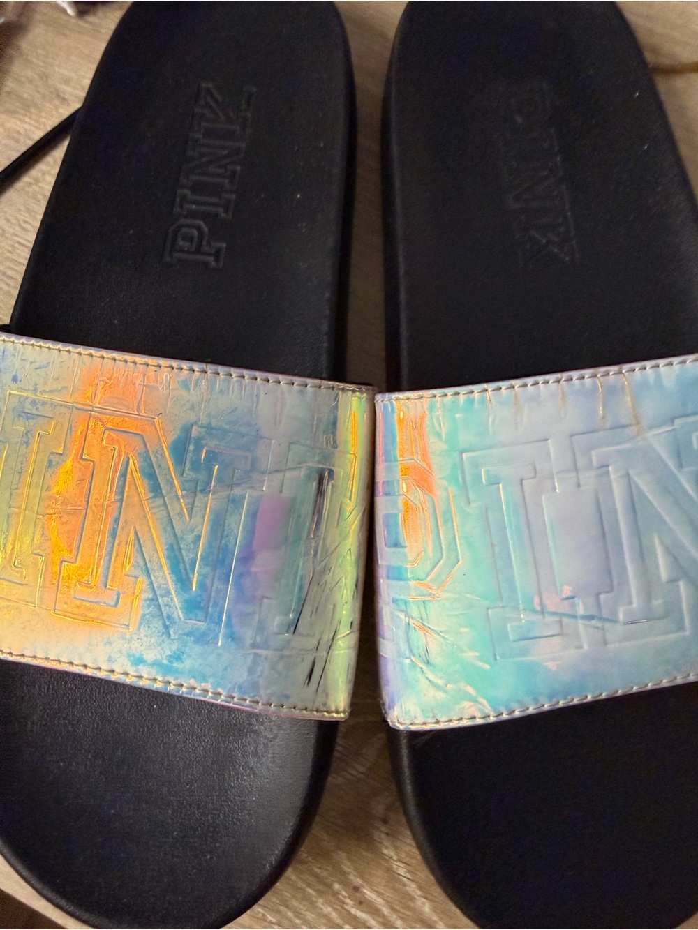 PINK Victoria's Secret Iridescent Multicolor Slide Sandals - Picture 4 of 5